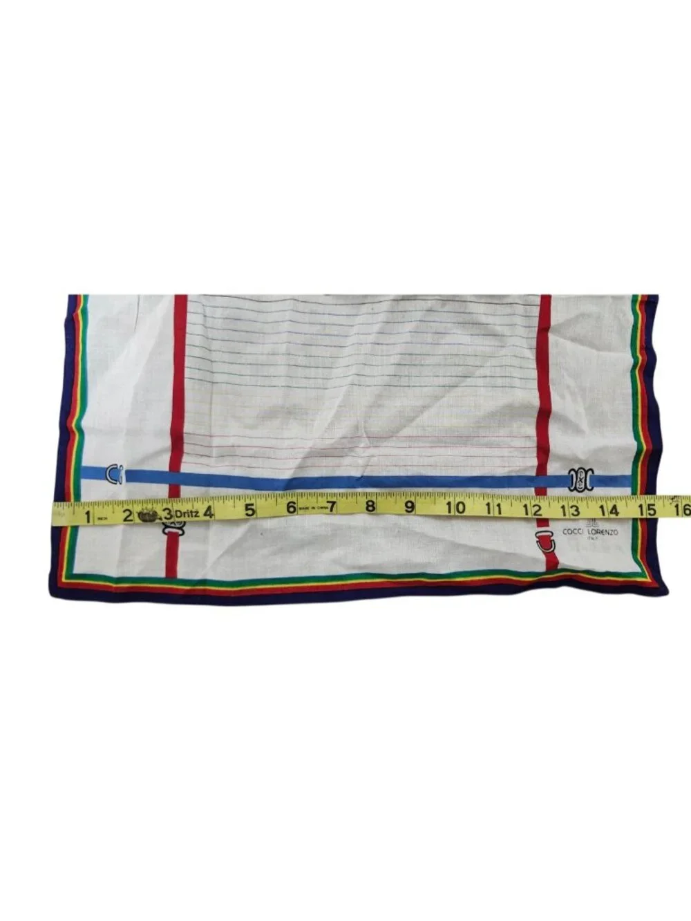Cocci Lorenzo Italy Rainbow Border Cotton Handkerchief Scarf Pocket Square 15x15